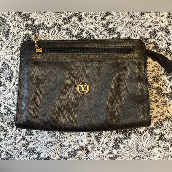 Valentino Garavani Handbags - Valentino Garavani Black and Gold Textured Clutch